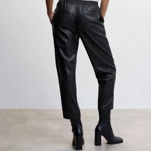 Mango Elastic Waist Faux Leather Pants New Black